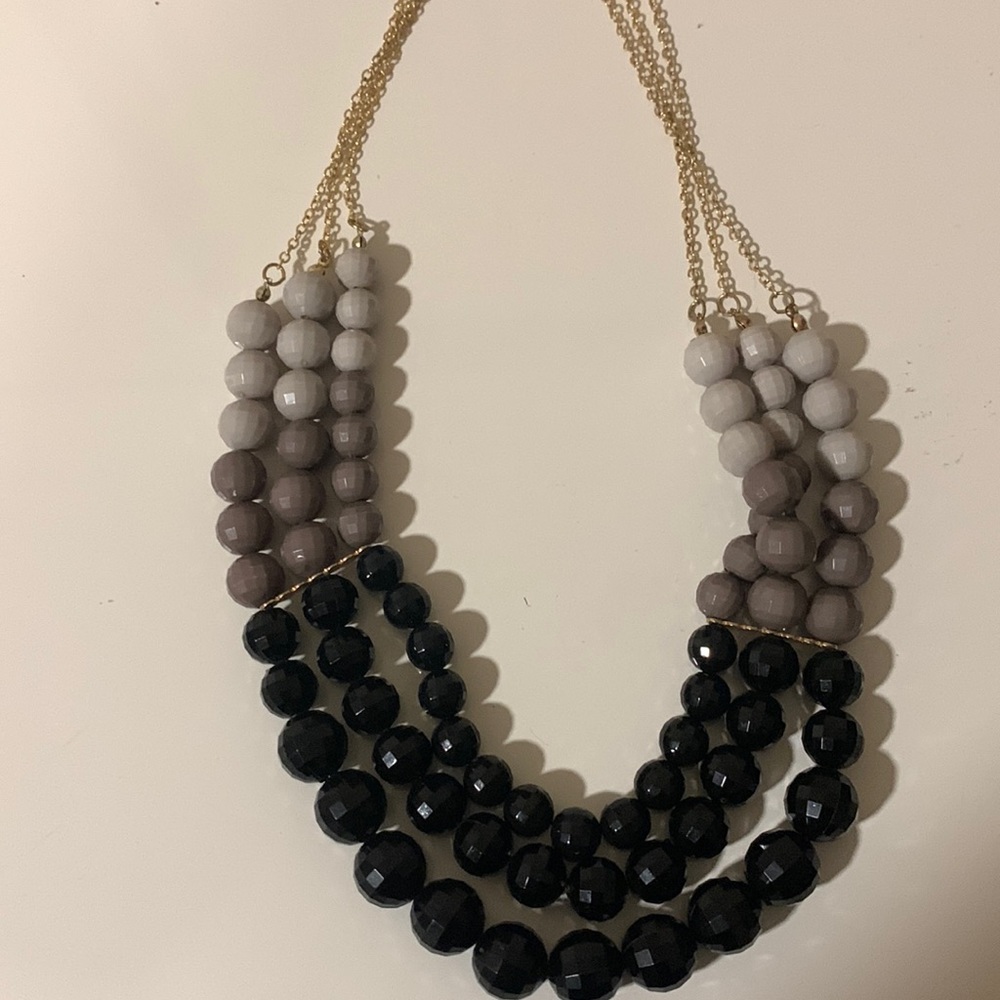 Charming Charlie Beaded Necklace Black Grey Faceted Triple Strand‎